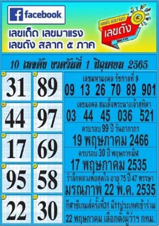 เลขดี สลาก5ภาค