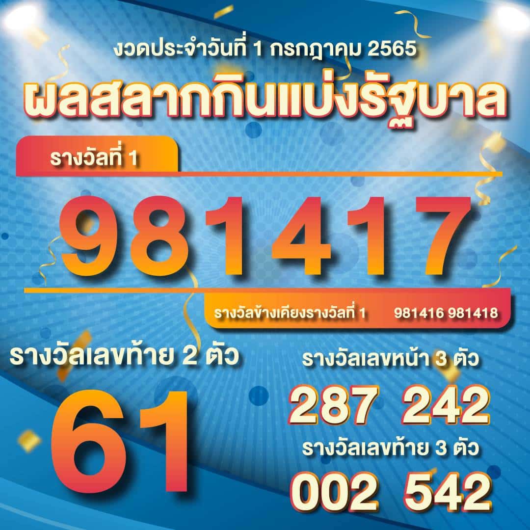 ตรวจหวย 1-07-2565