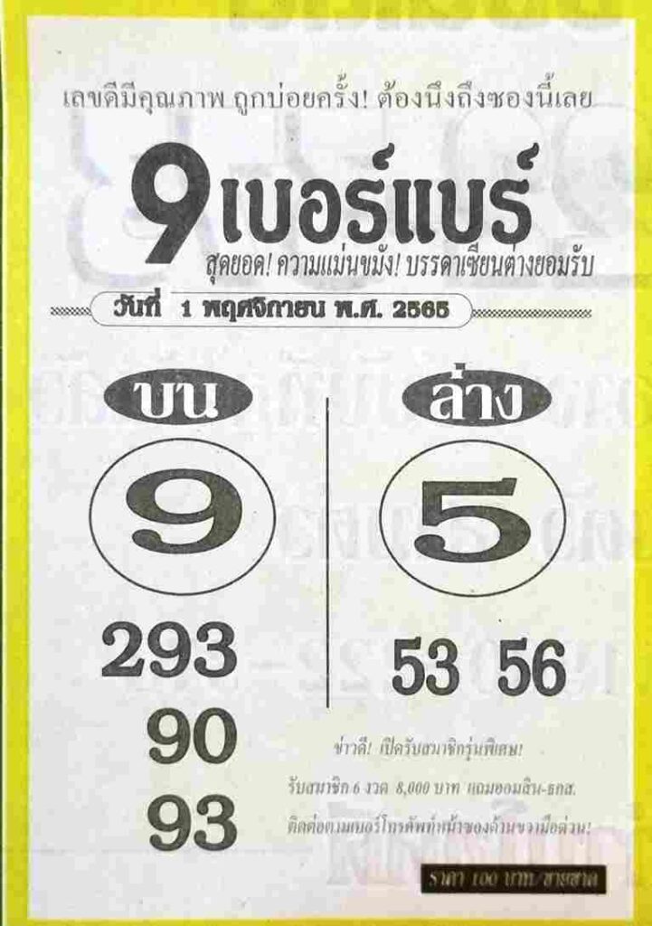 เลขเด็ด หวย9เบอร์แบร์1-11-65