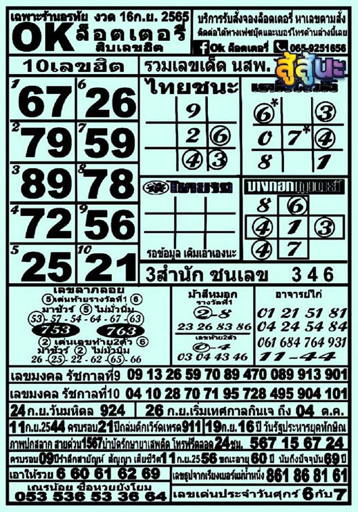 เลขดี หวยOKลอตเตอรี่16-10-65