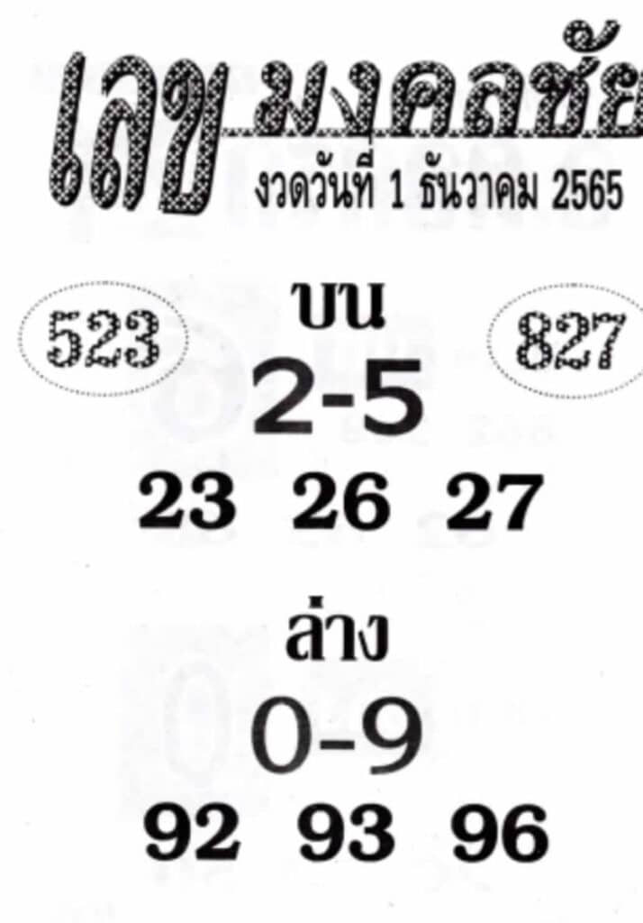 เลขดี หวยเลขมงคลชัย1-12-65