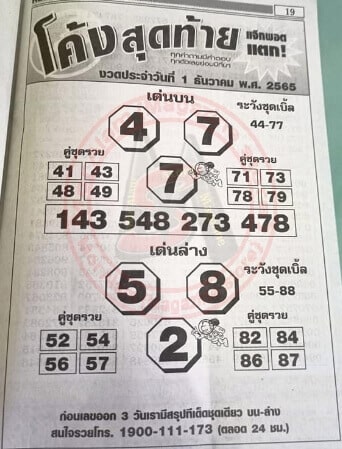 เลขดี หวยโค้งสุดท้าย1-12-65