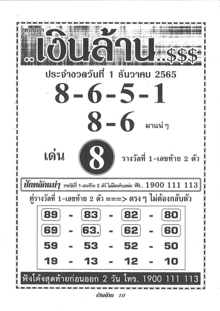 เลขเด็ด หวยเงินล้าน1-12-65