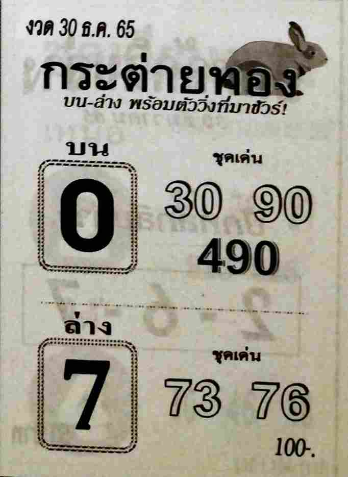 เลขเด็ด หวยกระต่ายทอง 30-12-65