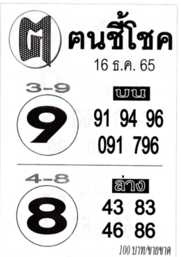 เลขเด็ด หวยคนชี้โชค16-12-65