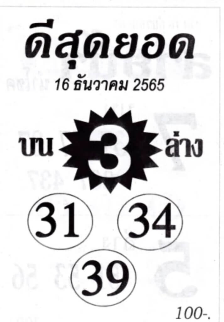 เลขเด็ด หวยดีสุดยอด16-12-65