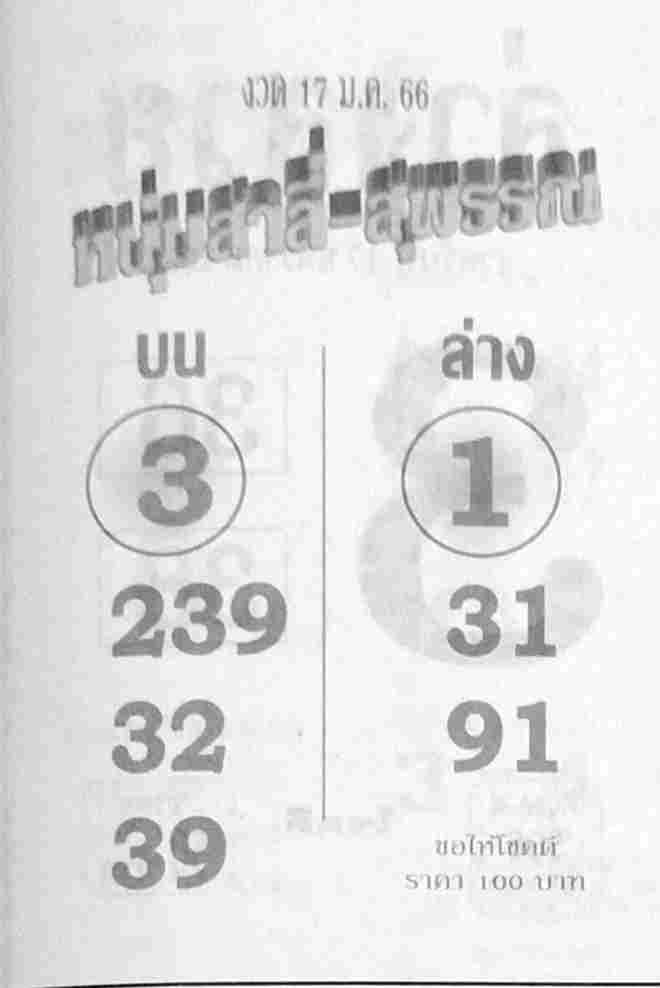 เลขดี หวยหนุ่มสาลี่สุพรรณ 17-1-66