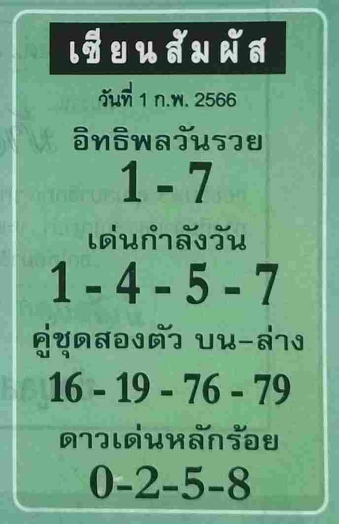 หวยเซียนสัมผัส 1-2-66