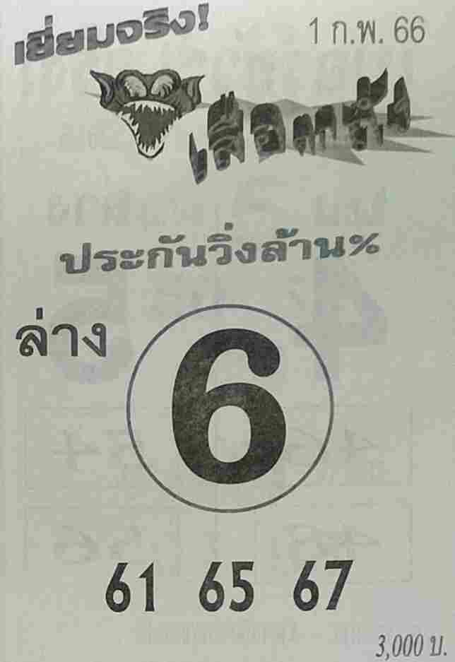 หวยเสือตกถัง 1-2-66