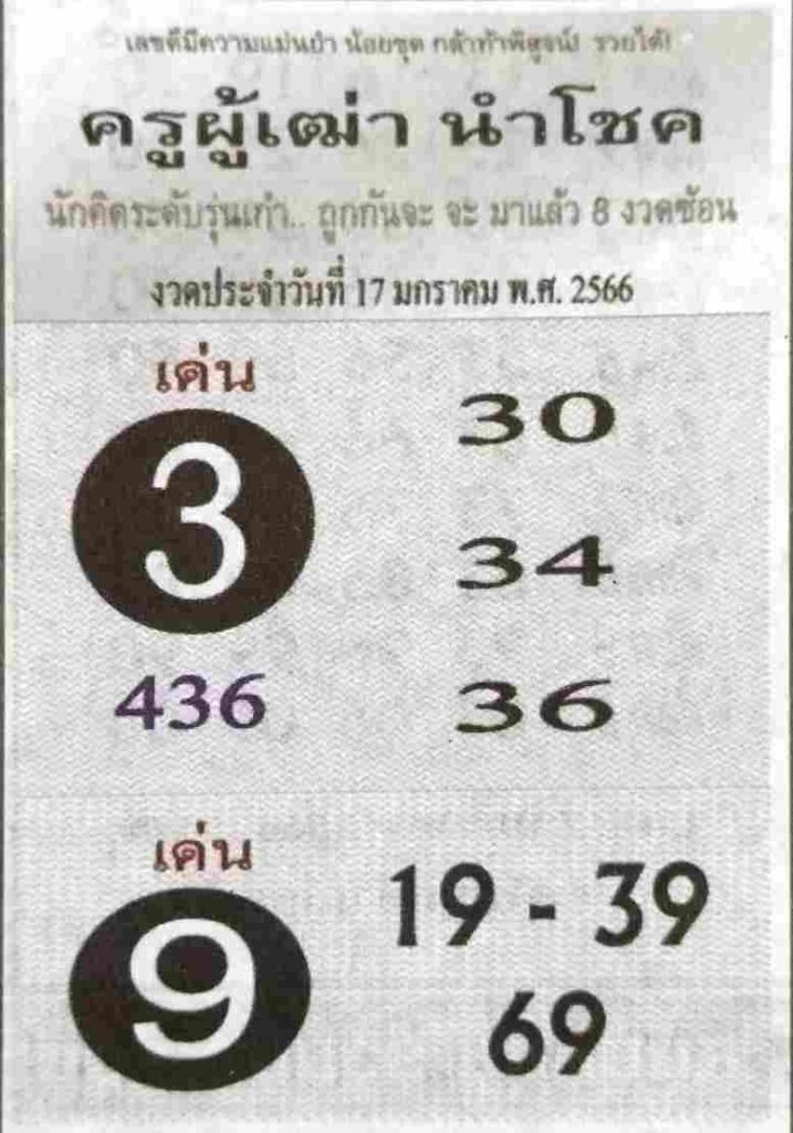 หวยครูผู้เฒ่านำโชค 16-2-66