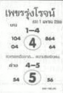 หวยเพชรรุ่งโรจน์ 1-4-66