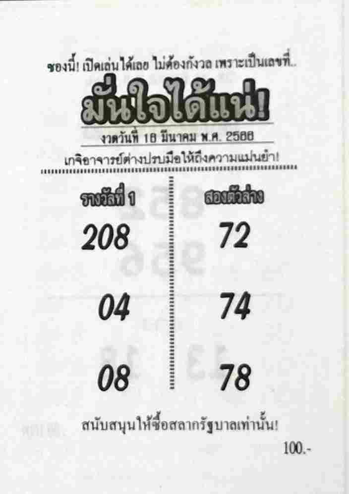 หวยมั่นใจได้แน่ 16-3-66