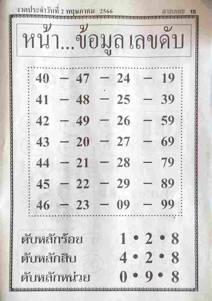 หวยหน้าข้อมูลเลขดับ 2-5-66