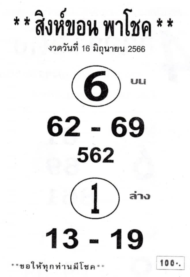 หวยสิงห์ขอน 1-7-66