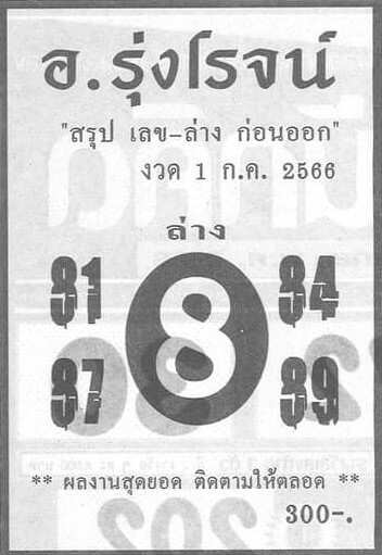 หวยอาจารย์รุ่งโรจน์ 1-7-66