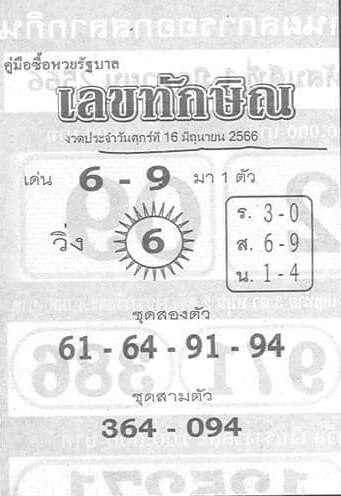 หวยเลขทักษิณ 16-6-66