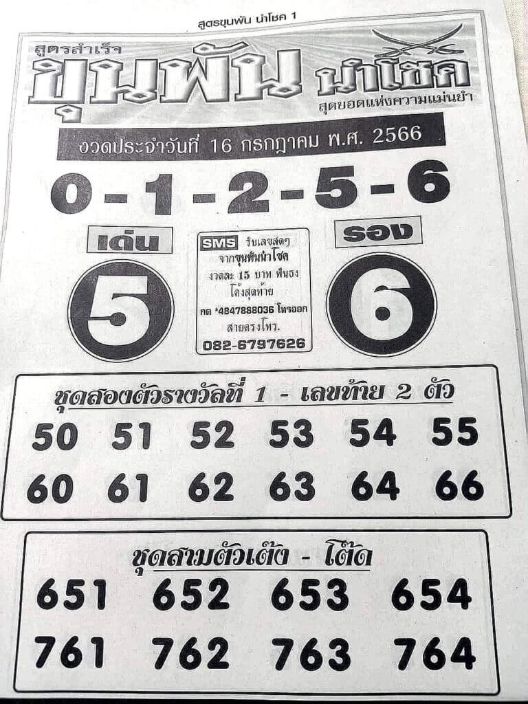 หวยขุนพันนำโชค 16-7-66