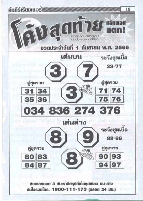 หวยโค้งสุดท้าย 1-9-66