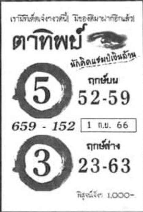 หวยตาทิพย์งวดนี้ 1-9-66