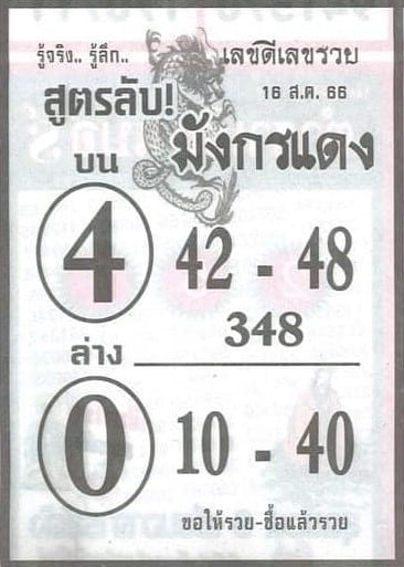 หวยมังกรแดงงวดนี้ 16-8-66