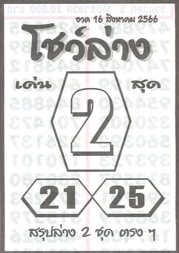 หวยโชว์ล่างงวดนี้ 16-8-66