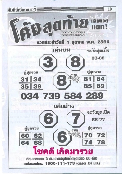 หวยโค้งสุดท้าย 1-10-66