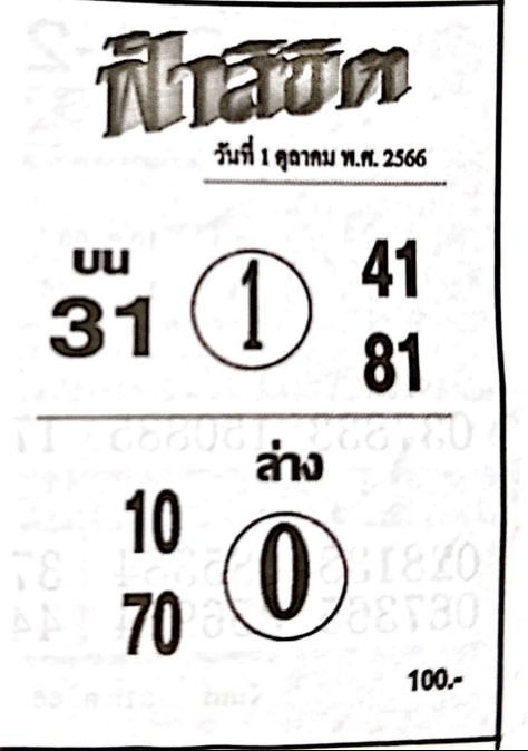 หวยฟ้าลิขิต 1-10-66