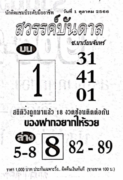 หวยสวรรค์บันดาล 1-10-66