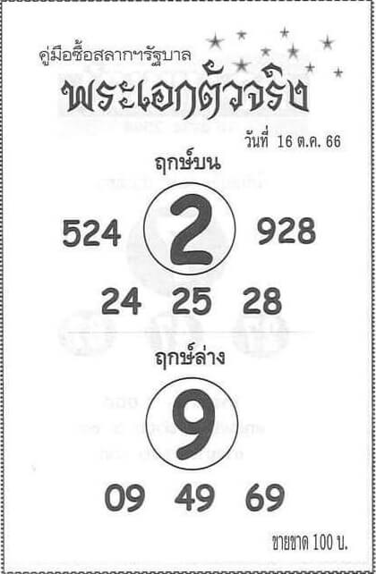 หวยพระเอกตัวจริง 16-10-66