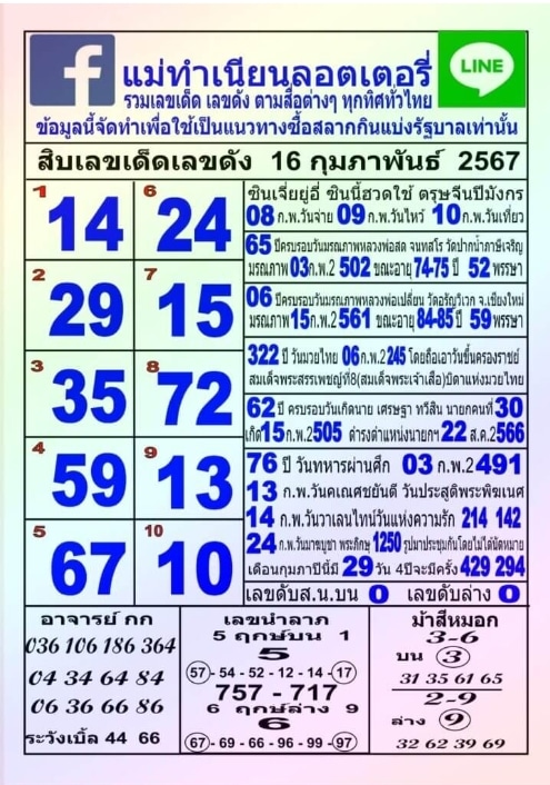 หวยแม่ทำเนียน 16-2-67